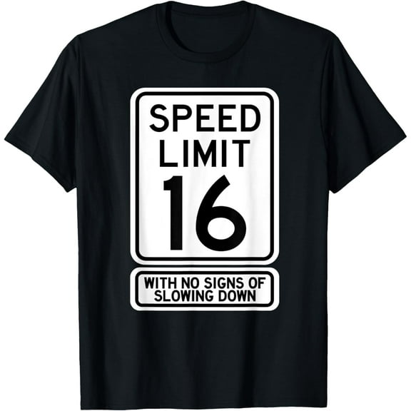 16th Birthday Speed Limit Sign Funny 16 Year Old Boys Girls T-ShirtMen and women, Black T-shirt, size: Extra large