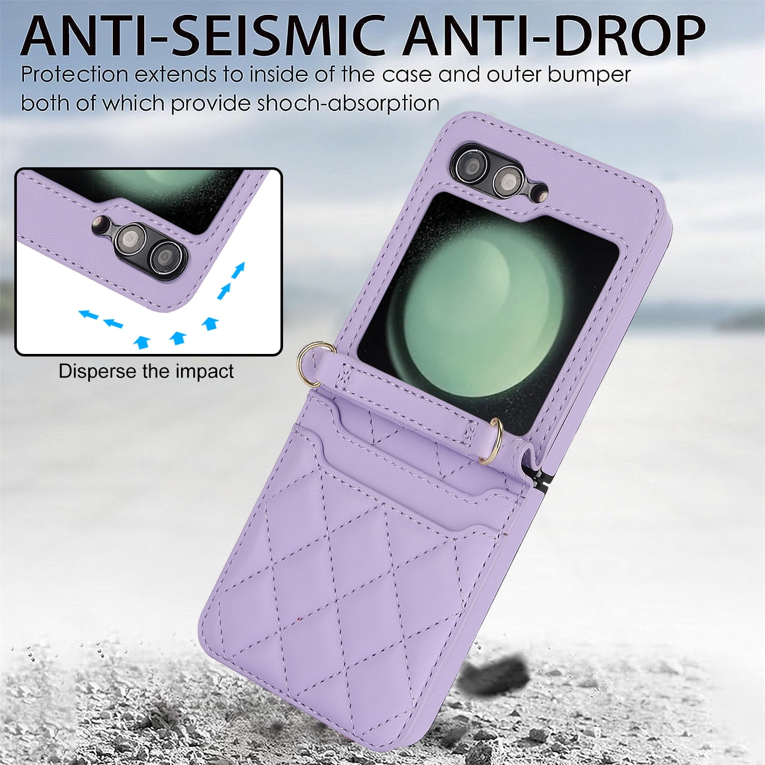 for Samsung Galaxy Z Flip 7 Crossbody Wallet Case with Built-in Card Slots Premium PU Leather Wristlet Strap and Lanyard, Carrying Handbag Phone Case for Samsung Galaxy Z Flip 7 Women Girls, Purple