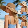 thumbnail image 3 of FUZHIQ Women Wide Brim Straw Sun Hat with Pearl Decor & Tassel Rope, UPF 50+ UV Protection Breathable Foldable Summer Beach Hat for Seaside Vacation Outdoor Travel Daily Casual Wear,One Size, 3 of 8