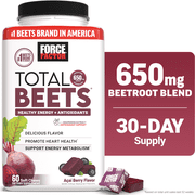 Force Factor Total Beets, Beet Root Supplement with Beetroot Powder for Heart Health, Nitric Oxide & Energy, Acai Berry, 60 Soft Chews