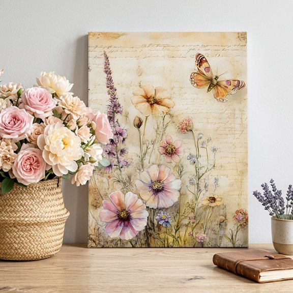 Canvas Wall Art, Vintage Spring Floral Framed Canvas Prints for Living Room Bedroom, Farmhouse Flowers Summer Botanical Retro Gallery Wrapped Wall Decor for Home Office, Gifts, 16"x20" Ship Next Day