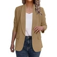 thumbnail image 6 of Rohuuque Women's Blazer Business Casual Solid Color Shawl Collar Suits Jackets Fashion Long-sleeved Cardigan Jacket Coat with Pocket Brown B, 6 of 8