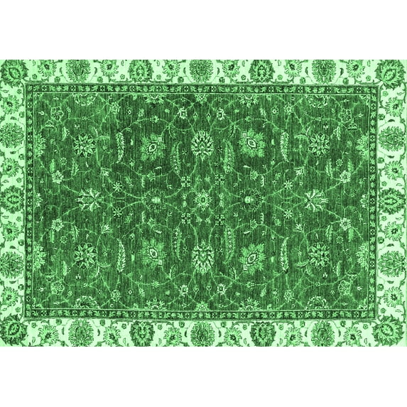 Ahgly Company Indoor Rectangle Abstract Emerald Green Modern Area Rugs, 3' x 5'