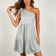 thumbnail image 5 of Aimik Women's One Shoulder Tie Strap Mini Dress Summer Solid Flowy Ruffle Hem Skirt Dress Lightweight Beach Vacation Dress, 5 of 6