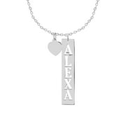 Personalized Vertical Cut Out Name Bar Necklace with Dangling Heart