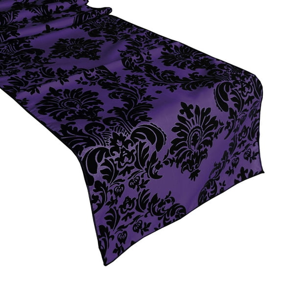 Flocked Damask Table Runner Purple