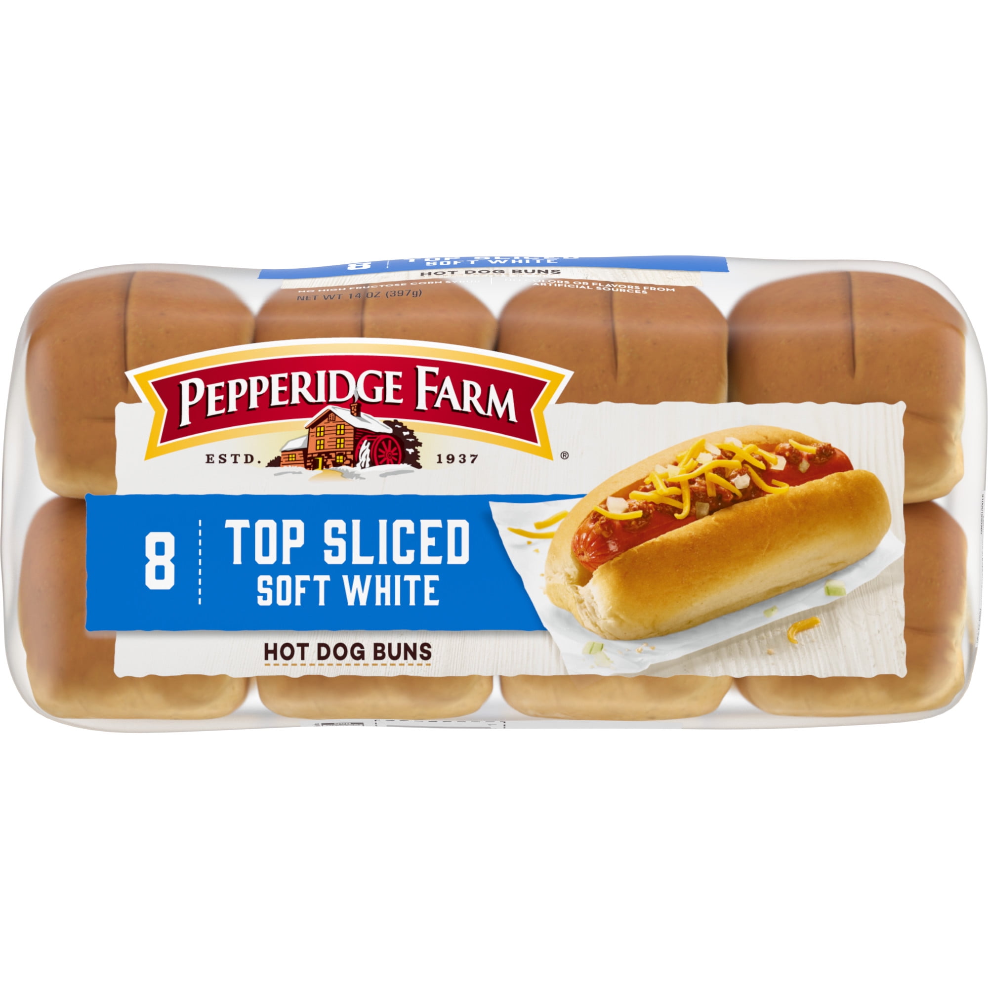 Pepperidge Farm White Hot Dog Buns, Top Sliced, 8-Pack Bag
