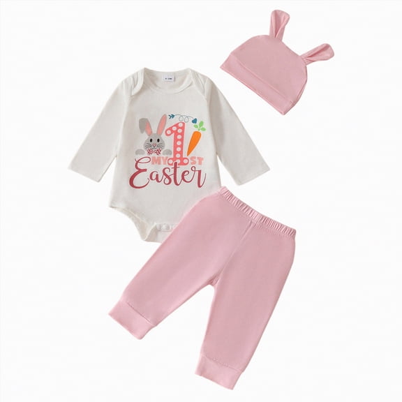 Sgkm Baby Girl Outfit 12 Month Girl Clothes My First Easter Outfits Long Sleeve Rabbit Romper Long Pants Easter Day Clothes with Hat Holiday Wear