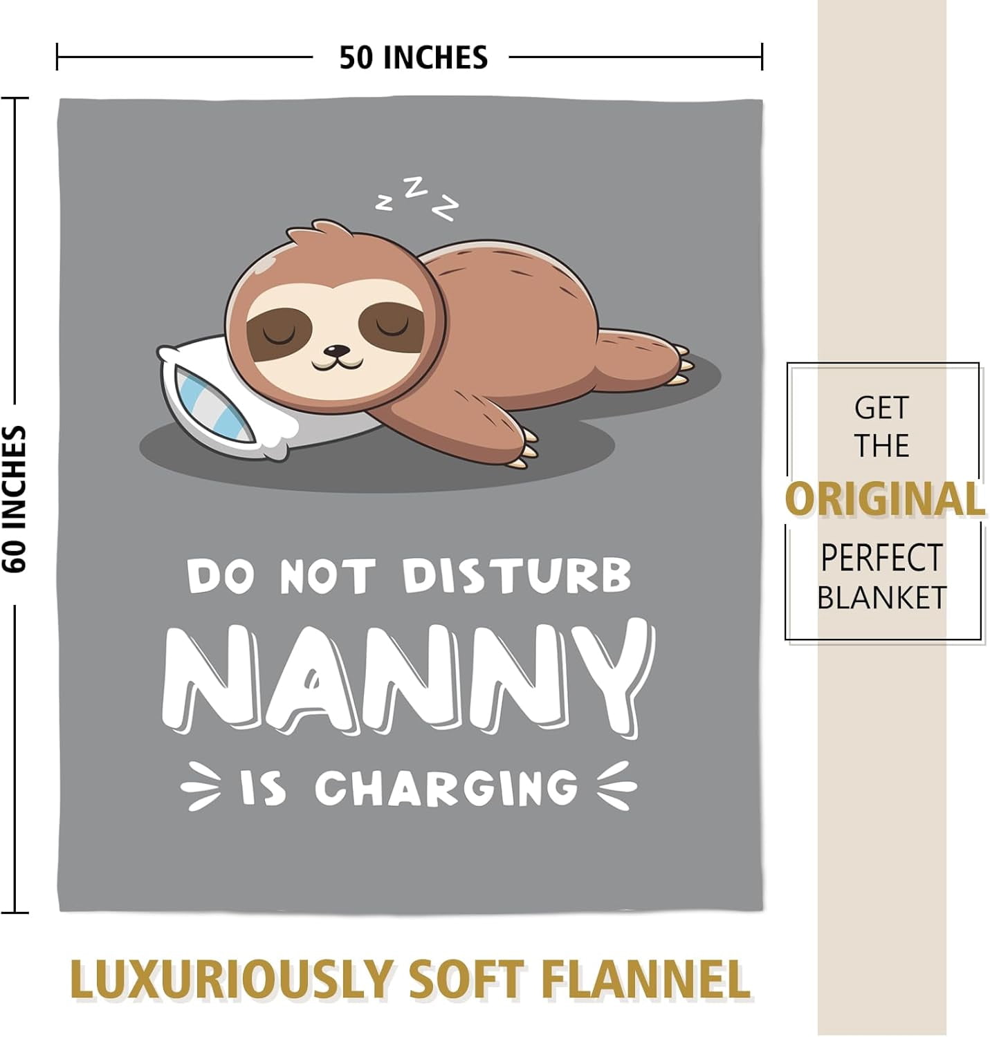 Funny Nana Gifts for Christmas, Nana is Charging Sloth Blanket, Nana Birthday Gifts, Gifts for Nana from Grandkids for Mothers Day, Soft Sloth Throws Blankets for Nana