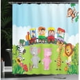 thumbnail image 4 of Ambesonne Cartoon Shower Curtain, Happy Savannah Forest Train, 69"Wx75"L, Multicolor, 4 of 5