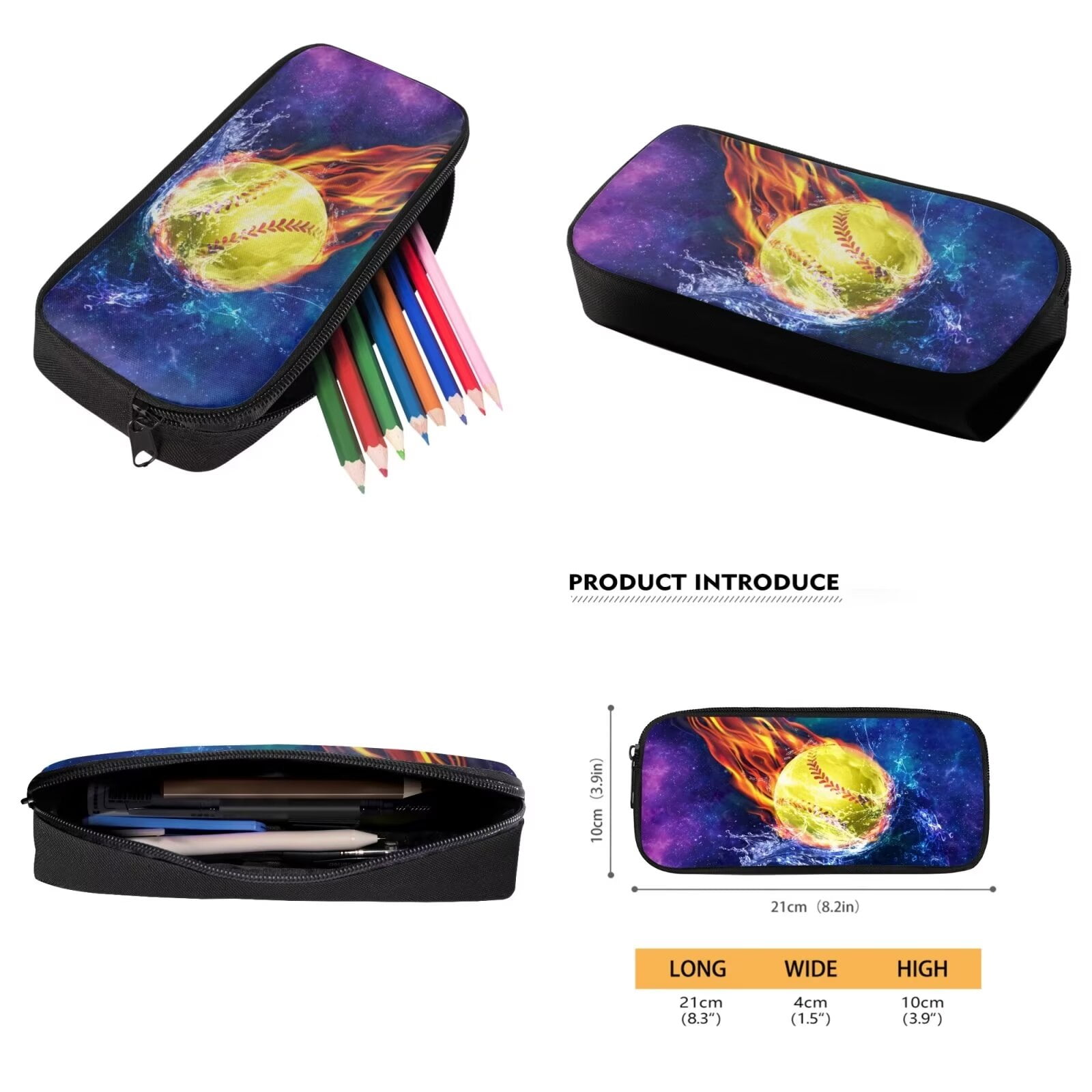 XYZCANDO Splatter Water Fire Softball Print Backpack Set for Student 17 Inch Travel Laptop Bag with Lunch Bag and Pencil Case, Rucksack Bookbag with Ergonomic Straps for Outdoor Traveling
