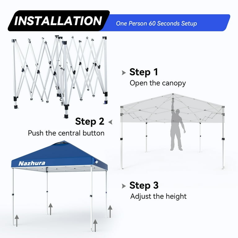 Nazhura Easy Pop Up Canopy Tent, 10'x10', Sand Bag, Sun Nazhura Easy Pop Up Canopy Tent, 10'x10', Sand Bag, Sun