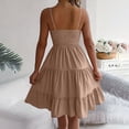 thumbnail image 5 of Ahabrexf Sundress Sleeveless Spaghetti Strap Backless Square Neck Shirred Layered Pleated Dress, 5 of 9