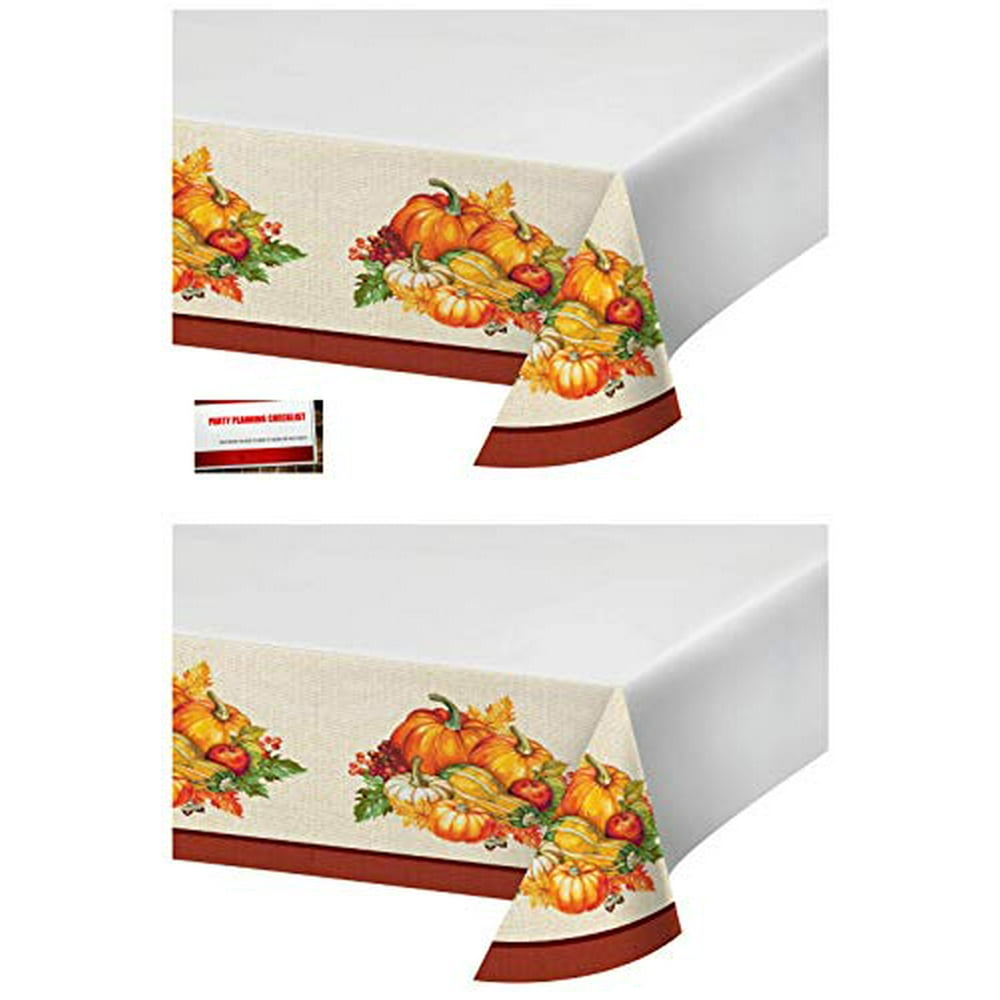 (2 Pack) Thanksgiving Fall Harvest Leaves Holiday Pumpkin Party Plastic Table Cover 54 X 102