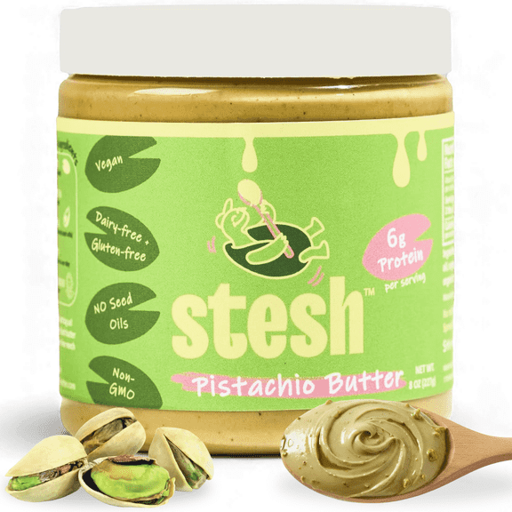 Stesh Pistachio Butter, Creamy Low Sugar High Protein Vegan Gluten-Free Dairy-Free, 8oz