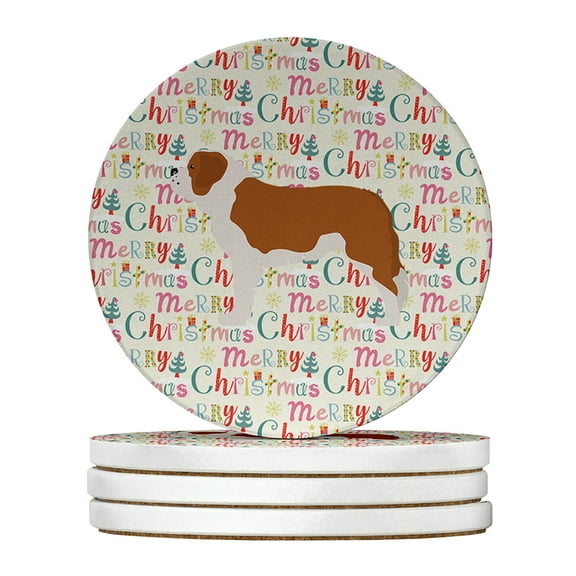 Saint Bernard Merry Christmas Large Sandstone Coasters Pack of 4 4 in x 4 in