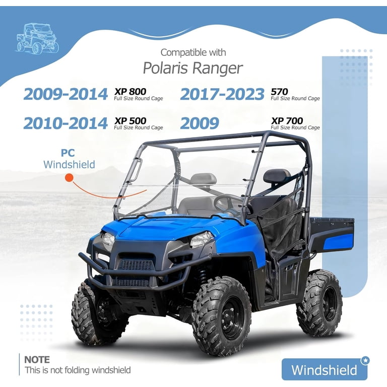 Spike Full Tilting Windshield Polaris Ranger 500 / 570 / 800 Full Size Round Tube 2010 2022 Spike Full Tilting Windshield Polaris Ranger 500 / 570 / 800 Full Size Round Tube 2010 2022