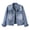Blue, variant on Xinsrenus Women’s Cropped Denim Jackets Lapel Long Sleeve Button Front Frayed Coat Fashion Versatile Everyday Wear