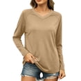 thumbnail image 3 of VBVC Women's V Neck Raglan Sleeve Top, Ladies' Long Sleeve Loose Tee, Casual Basic Stretchy Solid T Shirt For Women, Khaki , S-2XL, 3 of 6