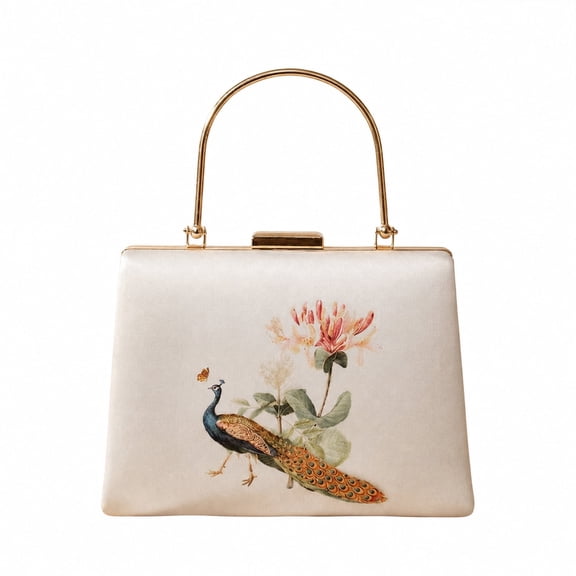 ARTKLIM Peacock With Flower Printed Clutch Bag for Women with Detachable Strap