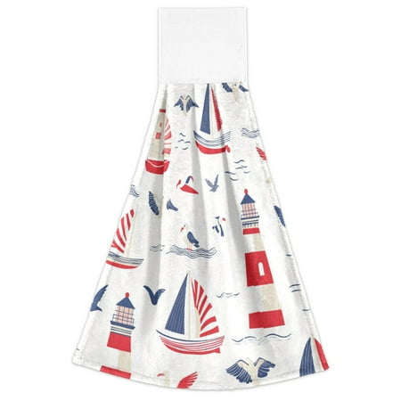 

WOBOGO Nautical-themed Seamless Pattern with Boats Hand Towel Set of 2 Absorbent for Kitchen and Bathroom With Velcro Hanging Loop 18.2×14in