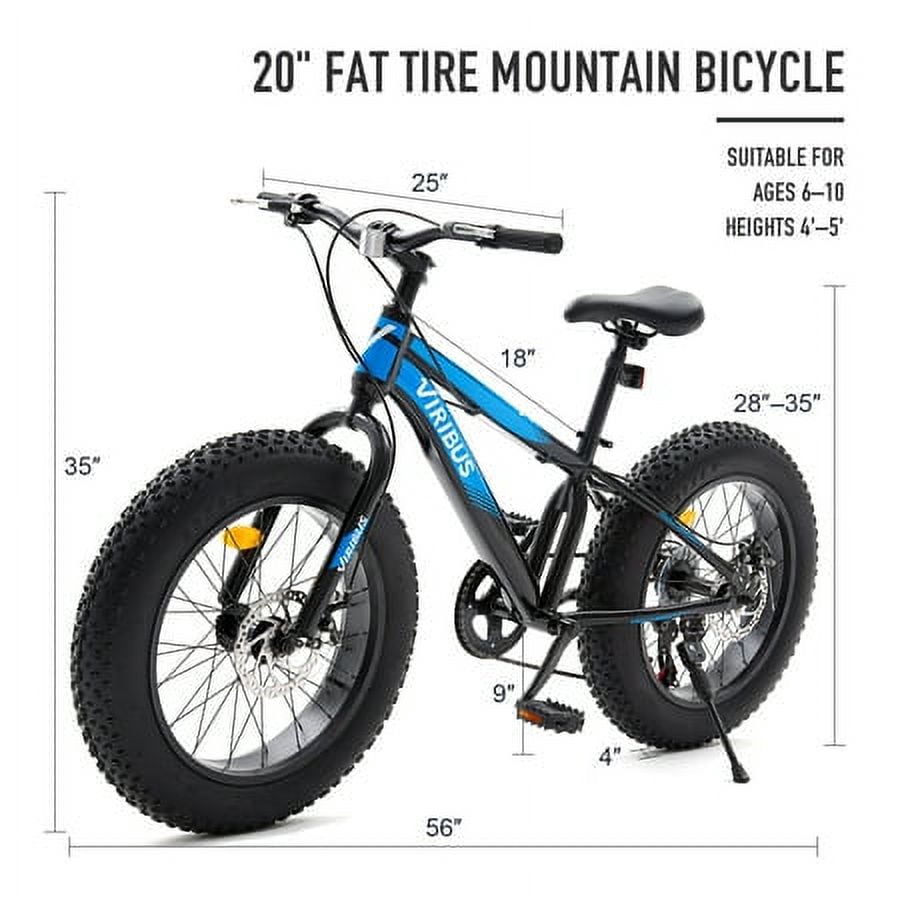 Viribus Fat Tire Mountain Bike 20 In. 7-Speed with Dual Disc Brakes for Kid's, Blue