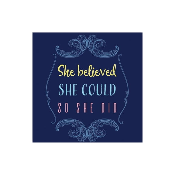 She Believed She Did Indigo Scroll 12 x 12 Wood Wall Sign Plaque