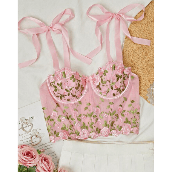 Pink Corset Floral Embroidered