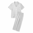 thumbnail image 4 of Weebloom Pajama Women Short Sleeve Button Down Pajama Soft Outfit Long Pants Cozy Two Piece Sleepwear Nightwear Pjs Loungewear White 2Xl, 4 of 4