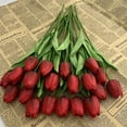 thumbnail image 3 of 20pcs Artificial Tulips Flowers Fake Faux PU Tulip Bouquet Real Touch Flower Arrangement for Home Room Office Party Wedding Decoration Excellent Gift Idea for Mothers Day(Currant Red), 3 of 14