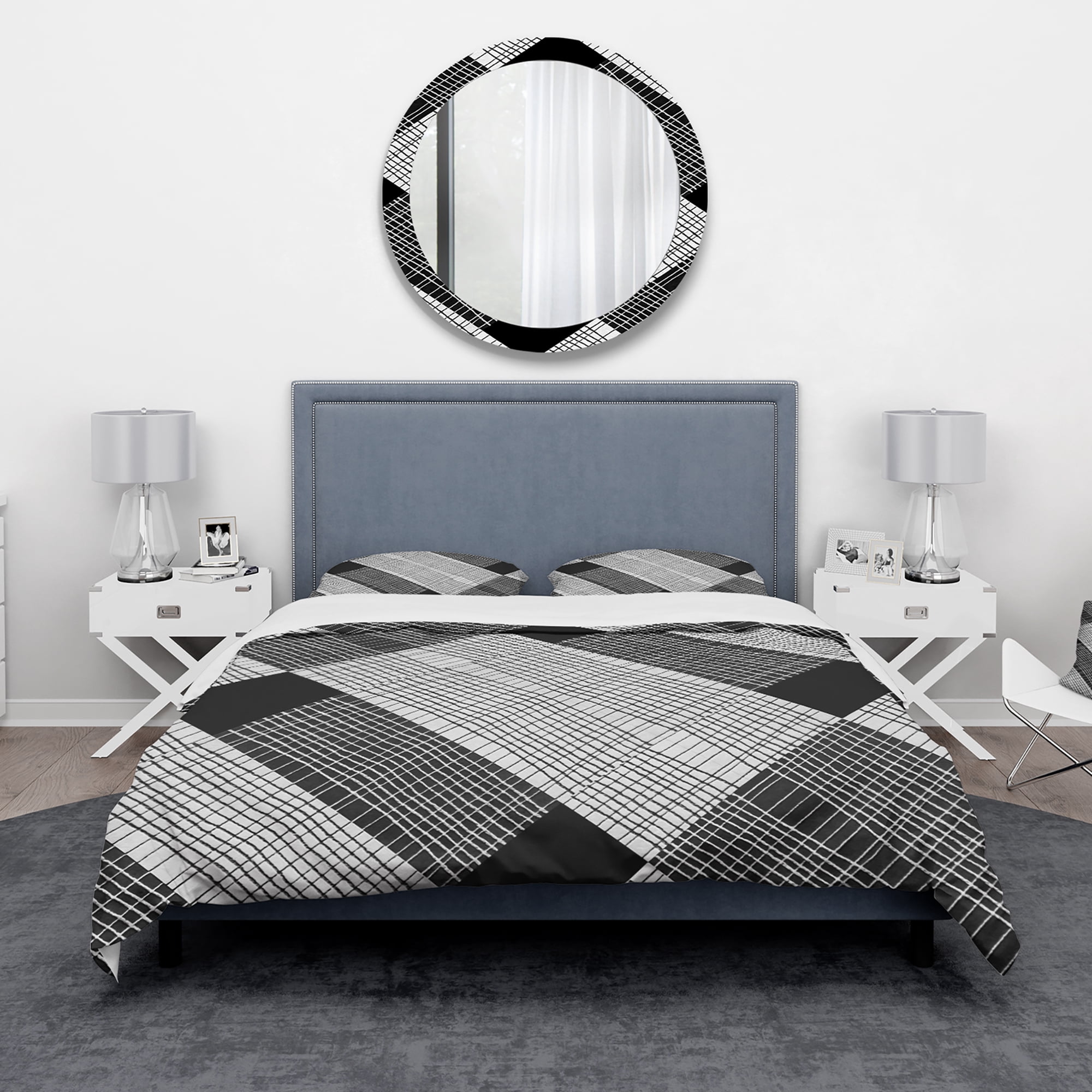 Designart 'Black and White Check Stipes Pattern' Modern & Contemporary Duvet Cover Set