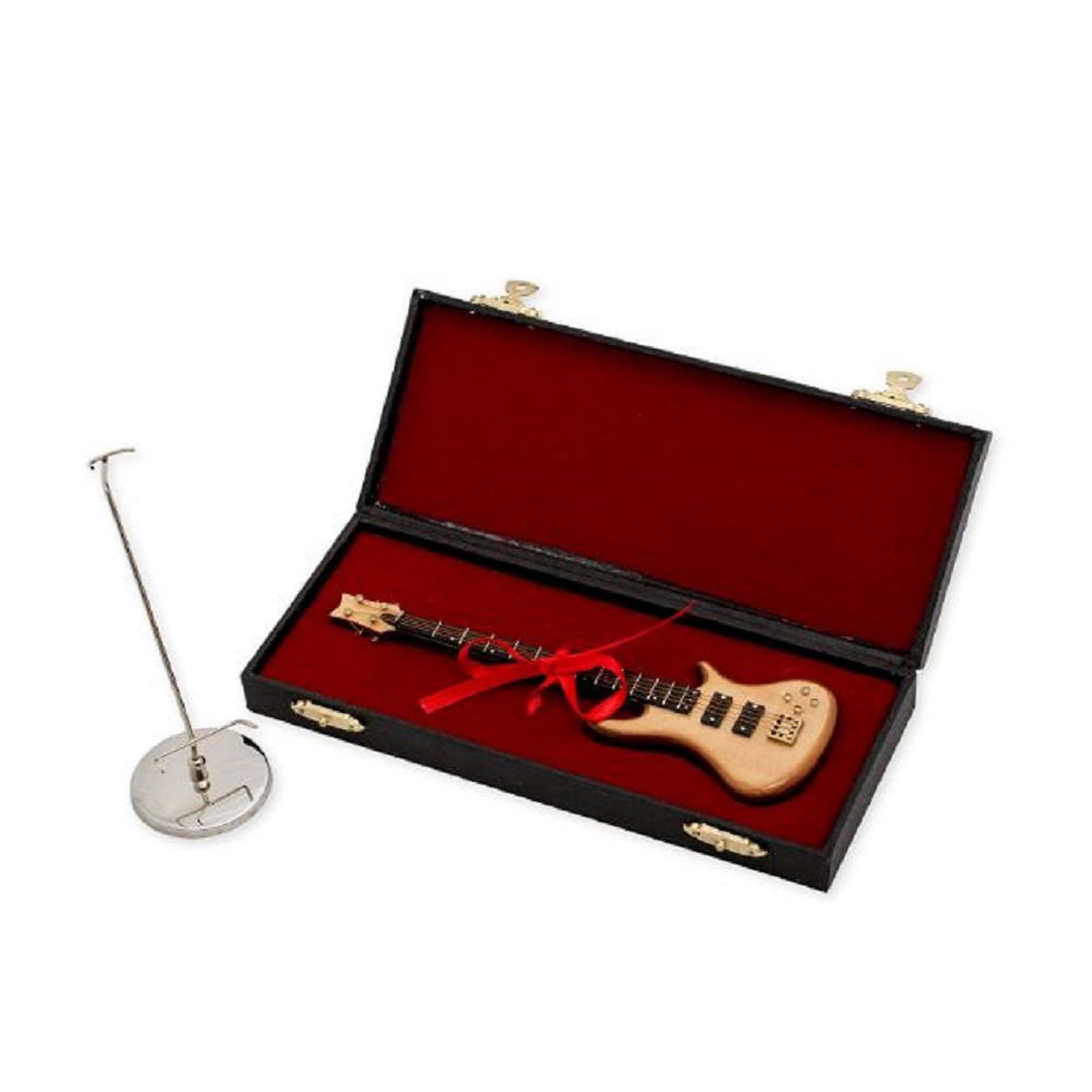 Broadway Gift Natural Wood Bass Electric Guitar with Case and Stand Replica Figurine 7 Inch