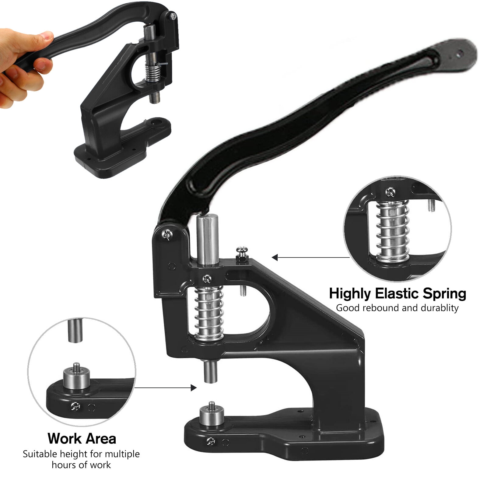 3000pcs Hand Press Grommet Machine, Heavy Duty Eyelet Grommet Machine Punch Tool Kit with Dies, Grommets, and Hammer for Snap Buttons, Rivets, Eyelets, and Pearls (Black)