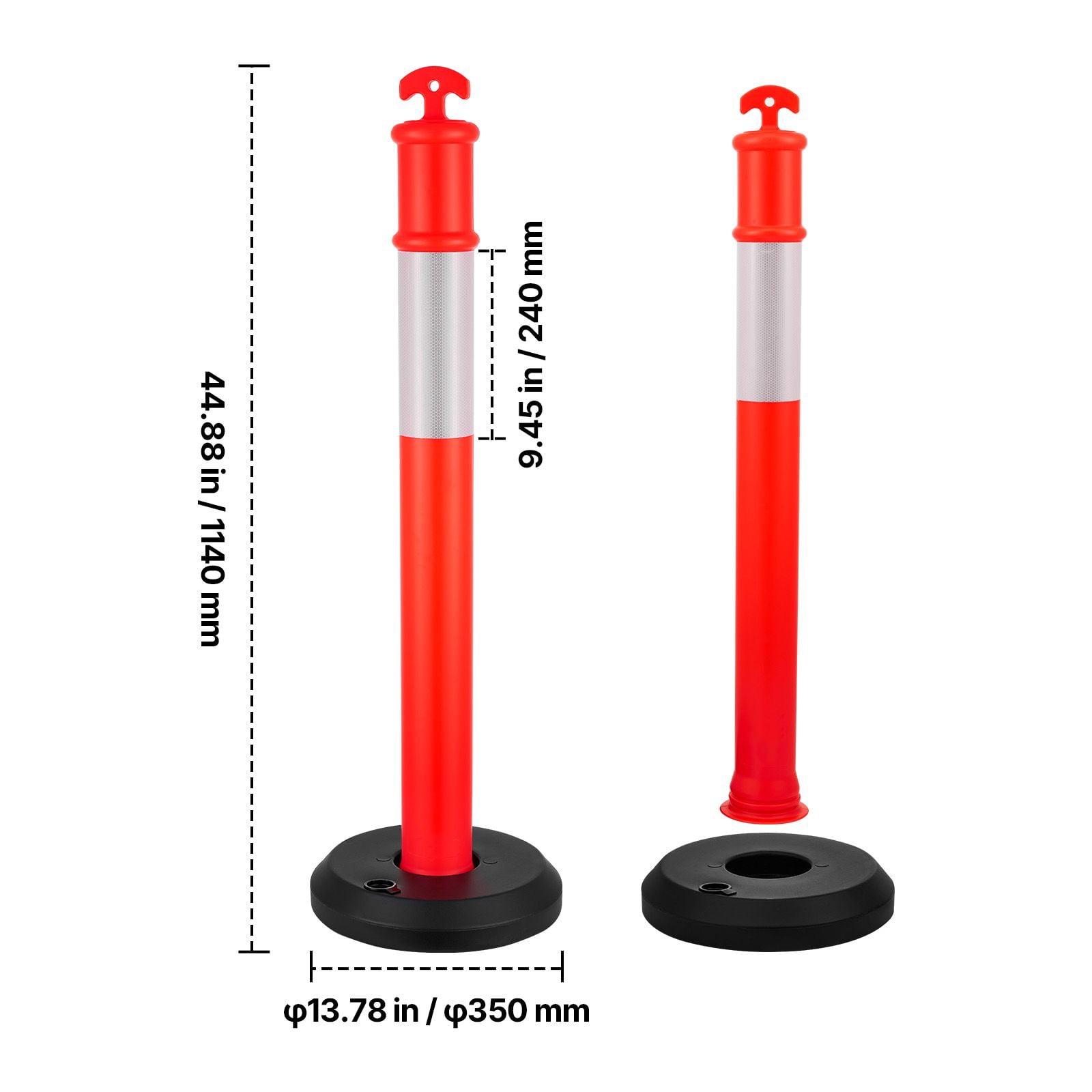Traffic Delineator Posts 2-Pack 48" with Reflective Strips, Fillable Base, for Construction Site Parking Lot Crowd Control