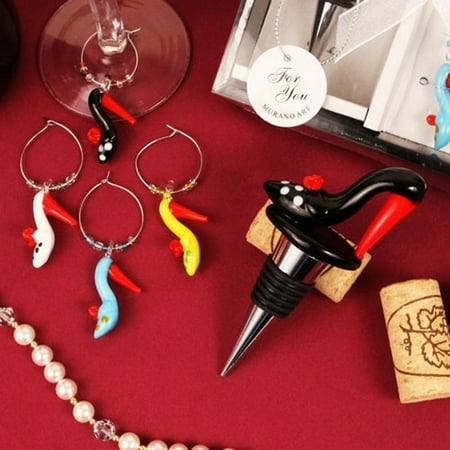 

High Heels Arte Murano Bottle Stopper And Wine Charms Set (rb1101)