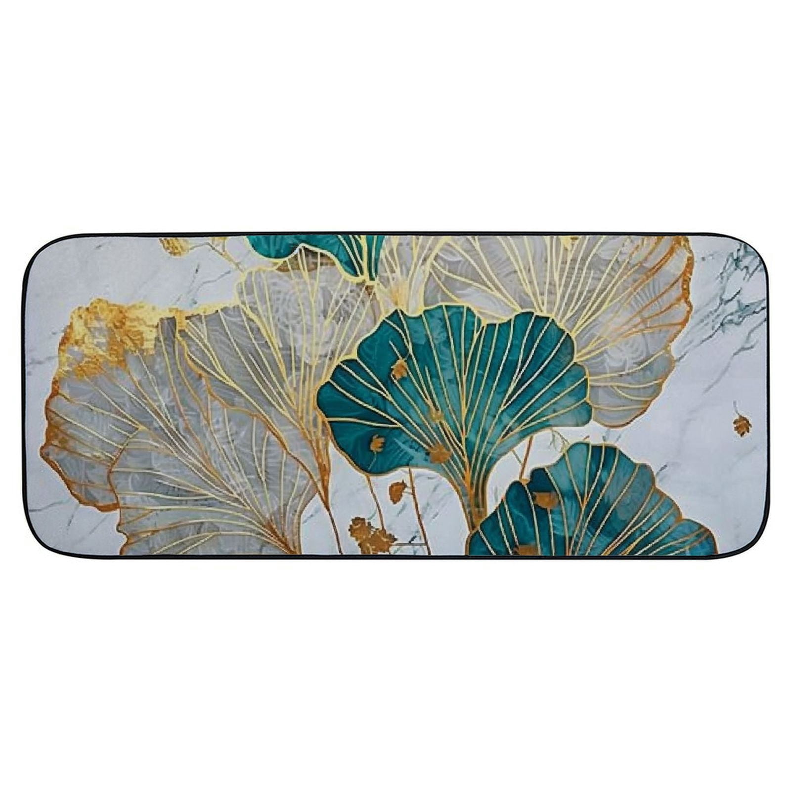 Heduofu Front Door Mat Welcome Mat, Wild Marble Ginkgo Biloba Non-Slip Absorbent Indoor Door Mats, Durable Rubber Backing Floor Doormat for Entryway, Patio, Porch, Gray Teal Gold 19.68*47.24 in