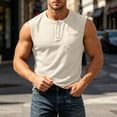 thumbnail image 3 of Eltusu Men's Tank Tops with Pockets, Button Crew Neck Sleeveless Basic Muscle Shirts Beige Size XL, 3 of 6