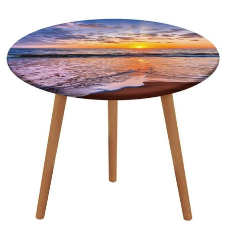 

Bybiment Round Fitted Tablecloth with Elastic Edge Tropical Beach Sunrise Ran Rays Decorative Tablecloth Table Cover 39 Inch
