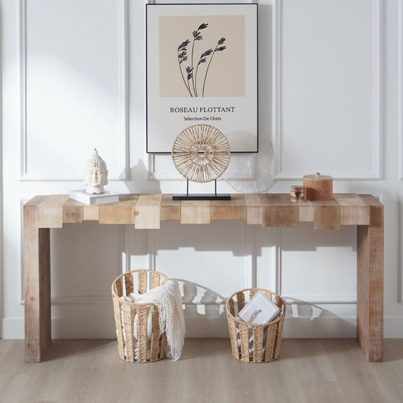Rustic Modern Manufactured Wood Console Table with Step-Block Design - Functional Entryway Storage & Decor for Living Room or Hallway