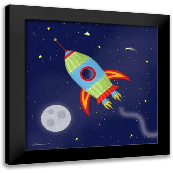 Marrott, Stephanie 12x12 Black Modern Framed Museum Art Print Titled - Rocket In Space