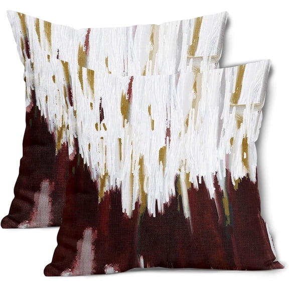 Burgundy Red White Pillow Covers 18X18 Inch Set of 2 Morden Abstract Graffiti Decorative Pillow Cases Neutral Minimali Watercolor Cotton Linen Cushion Case Home Decor For Sofa Couch Porch Outdoor