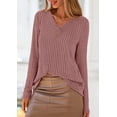 thumbnail image 2 of Camisa PRETTYGARDEN Mujer Manga Larga Cuello en V Acanalada Rosa, 2 of 9