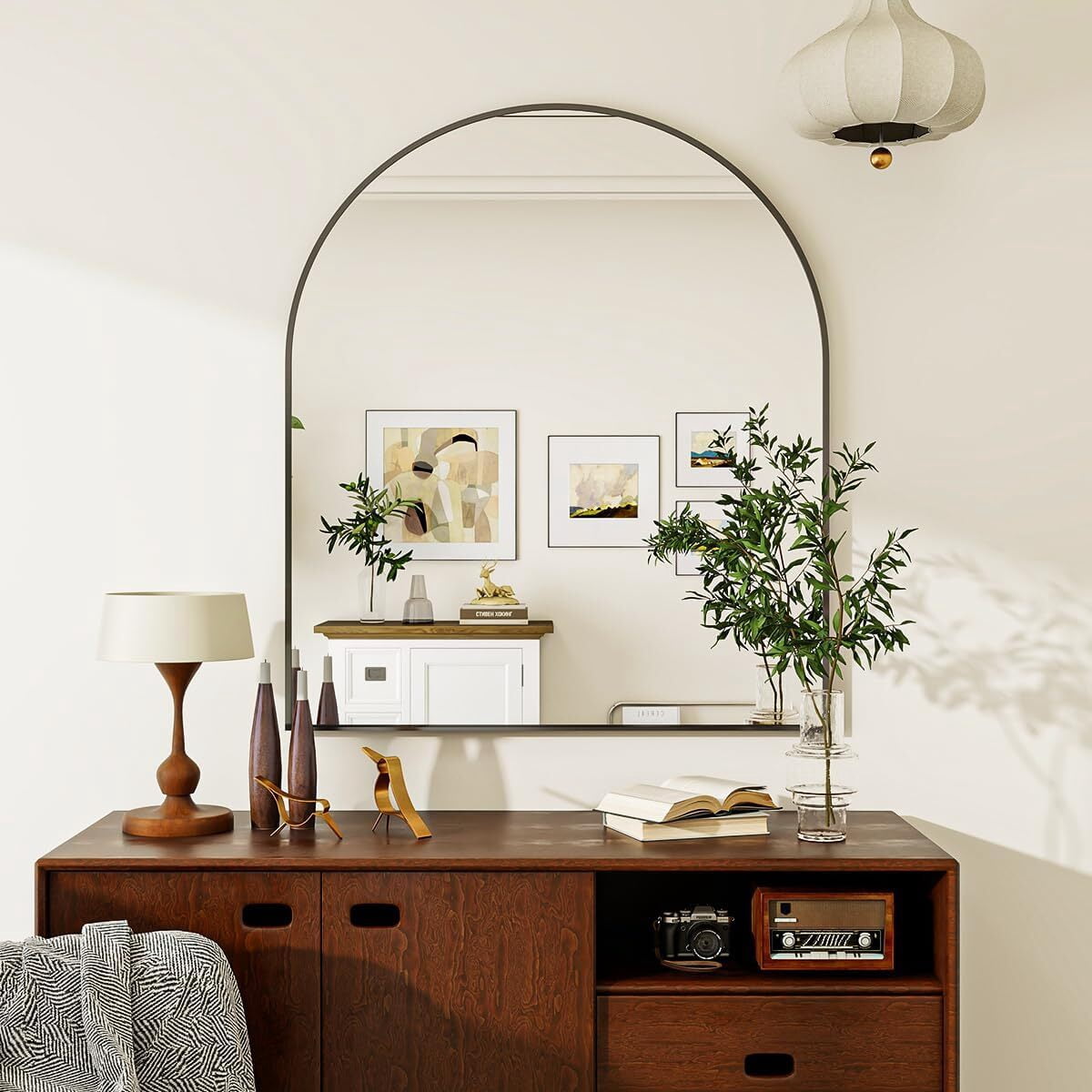 SHATTERVUE 34"x32.1" Arched Wall Mirror Wall-mounted Bathroom Mirror with Modern Aluminum Frame,Black