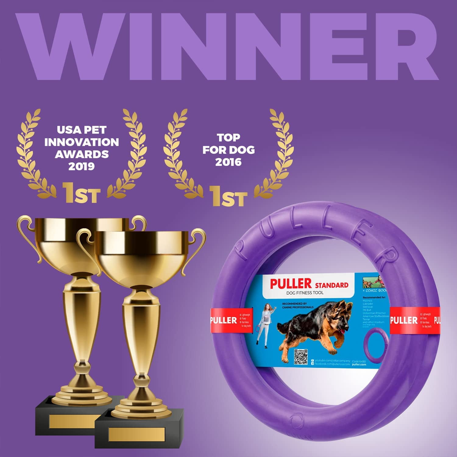 PULLER Active Dog Toy Midi 8 inch Outdoor Dog Toy for Medium Dogs (2-Pack)