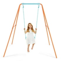 Gymax Outdoor Kids Swing Set Heavy Duty Metal A-Frame w/Ground Stakes Orange