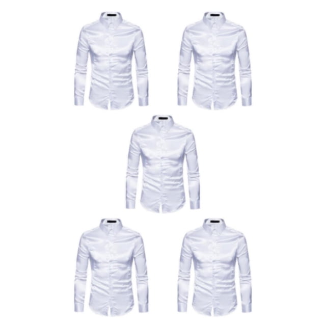 Qarigey Camisa transpirable para hombre Satén con mangas largas - Trabajo Boda o hogar Camisa para hombre Manga larga formal Blanco grande 2XL Type2 NO2