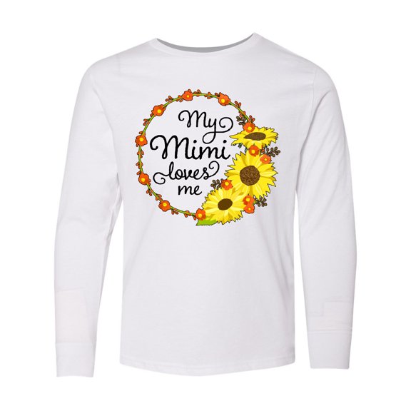 Inktastic My Mimi Loves Me with Sunflower Wreath Long Sleeve Youth T-Shirt