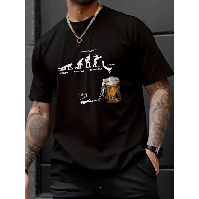Camiseta gráfica de cuello redondo para hombre con estampado elegante, camiseta informal y cómoda, top de manga corta moderno para uso diario en verano.