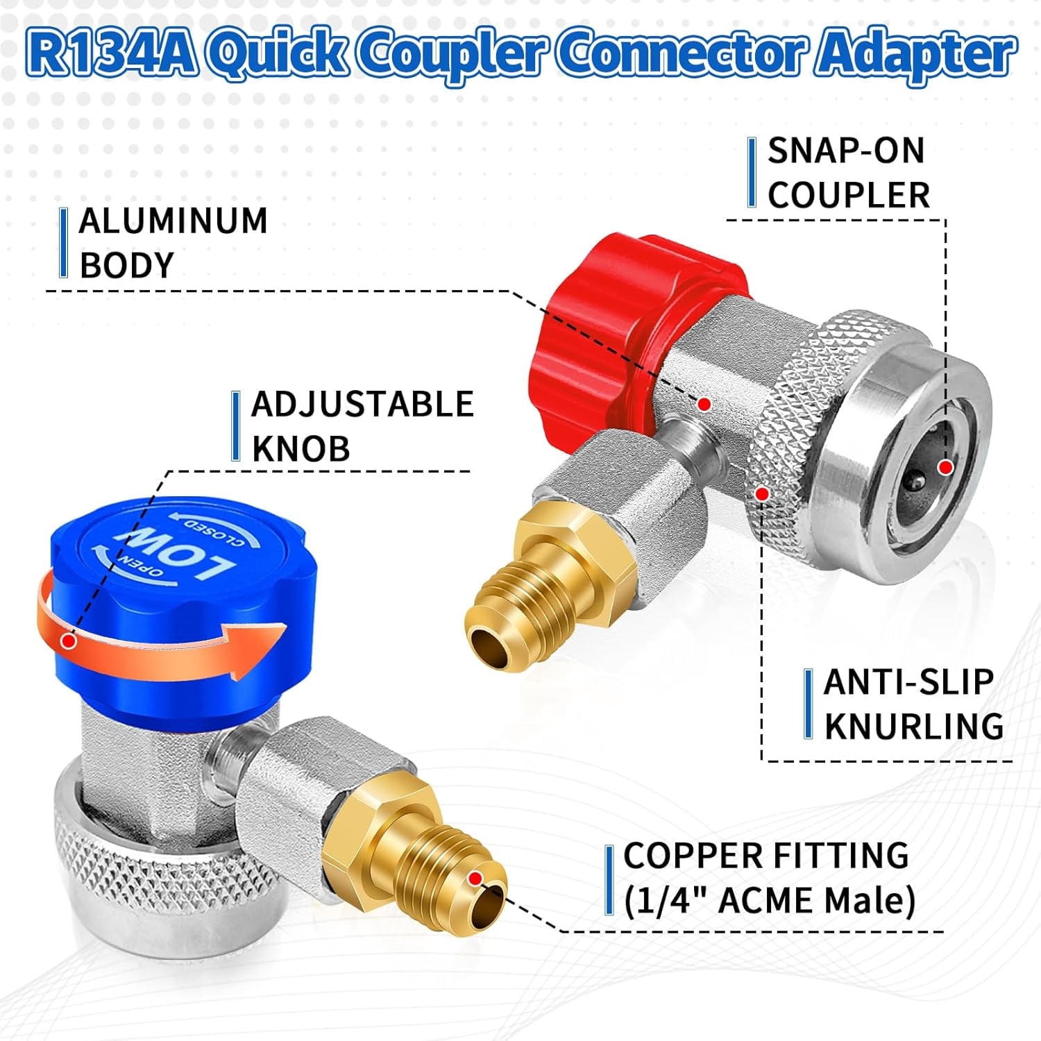 A/C R134a R1234yf Quick Coupler, R134a to R1234yf Refrigerant Adapter Connector Conversion Kit with R134a Quick Adapter, R1234YF Quick Adapter
