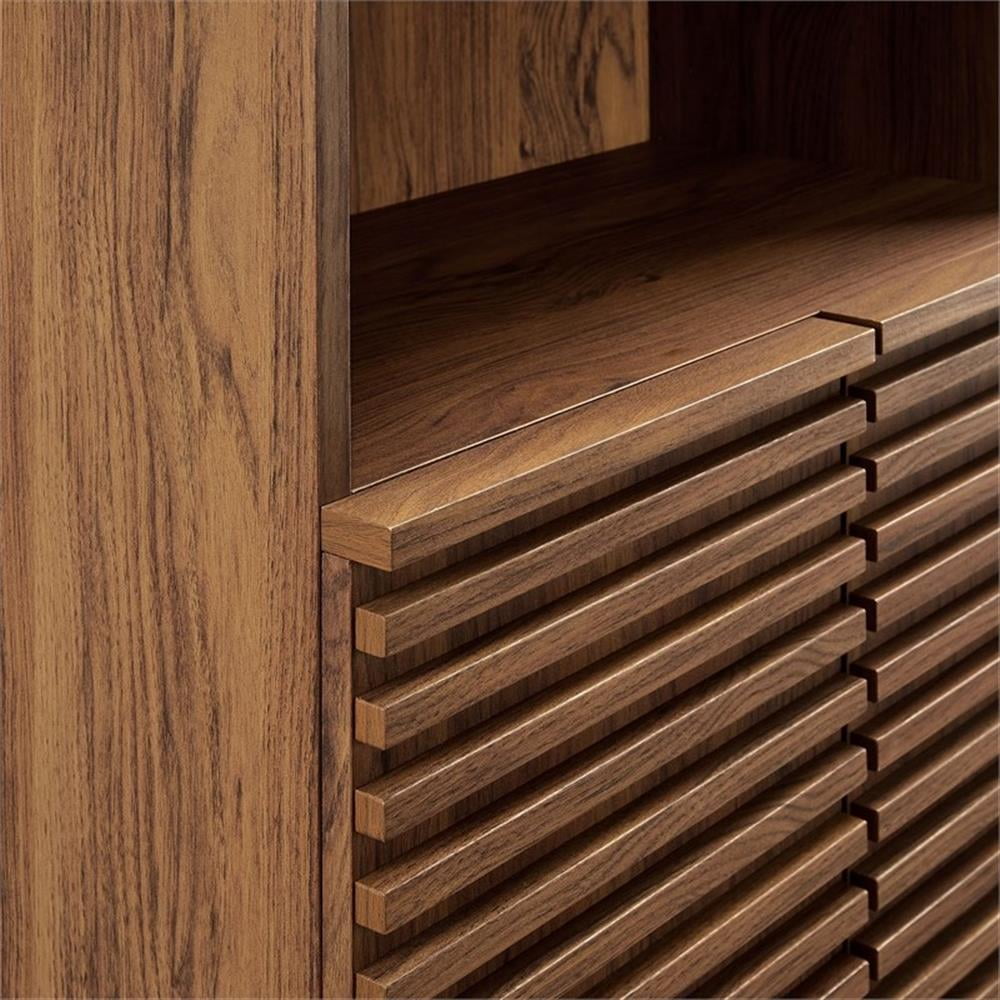 Pemberley Row Particleboard Walnut Tall Bathroom Storage Cabinet Rectangular Adjustable Shelves Unassembled